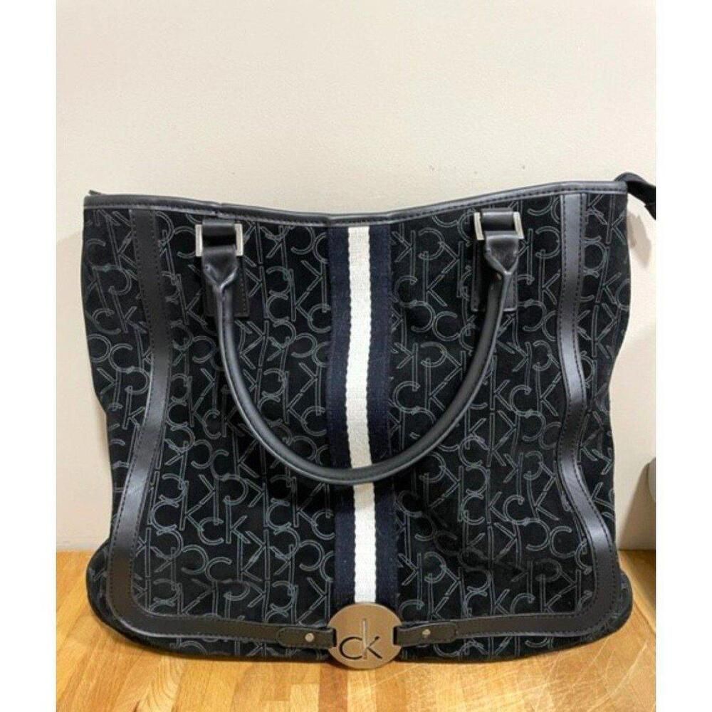 Calvin Klein Travel Tote Black Leather Suede Logo Design